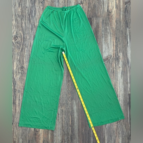 Vtg Gluvtex Wide Leg Slip Pants Size 34 Green Rayon Jersey Undergarment Pajamas - Picture 4 of 10